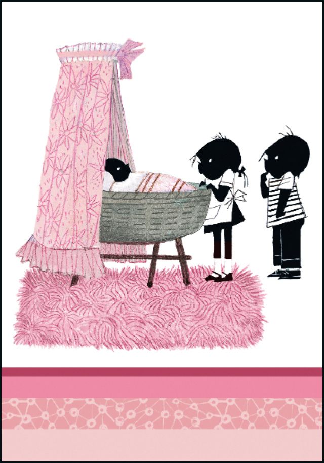 Jip en Janneke bij wieg, roze, Fiep Westendorp
