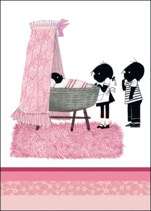 Jip en Janneke bij een wieg (roze), Fiep Westendorp