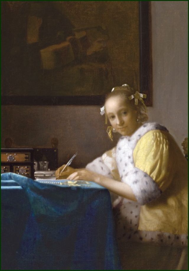 Schrijvende Vrouw In het Geel, Johannes Vermeer, Rijksmuseum