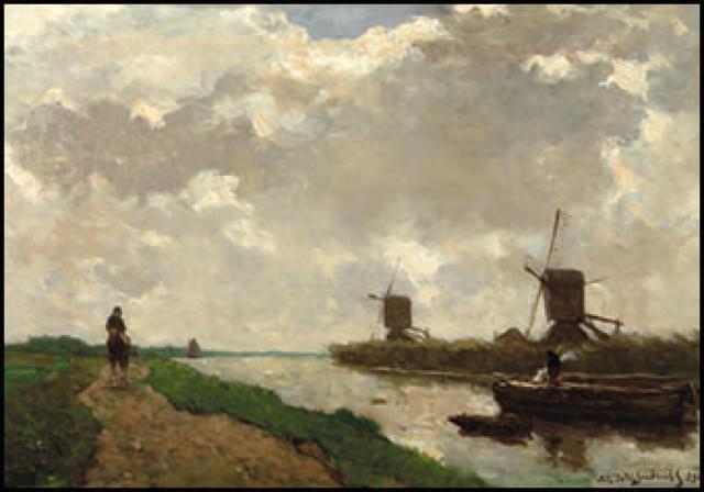 Polderlandschap met molens, J.H. Weissenbruch, Singer