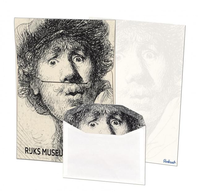 Briefpapier met enveloppen: Zelfportret, Rembrandt van Rijn, Collection Rijksmuseum Amsterdam