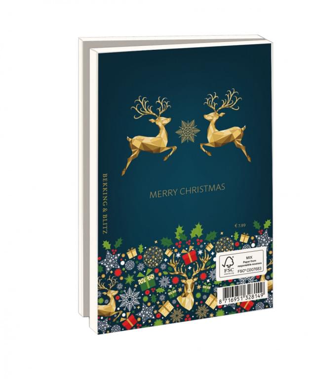 Kaartenmapje met env, klein: Merry Christmas, herten