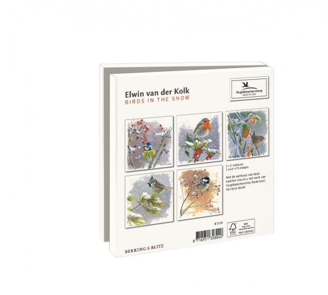 Kaartenmapje met env, vierkant: Birds in the Snow, Elwin van der Kolk, Vogelbescherming
