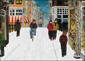 Snow in town (fietser in de straat), Laetitia de Haas