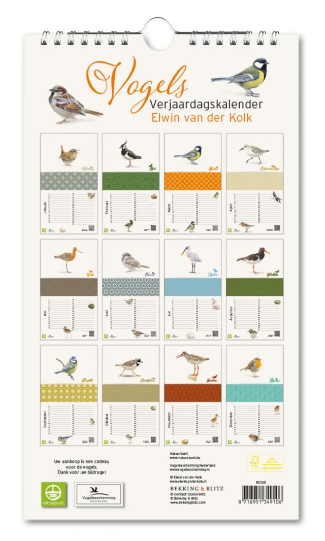 Verjaardagskalender: Vogels, Elwin van der Kolk, Vogelbescherming  - Natuurpunt