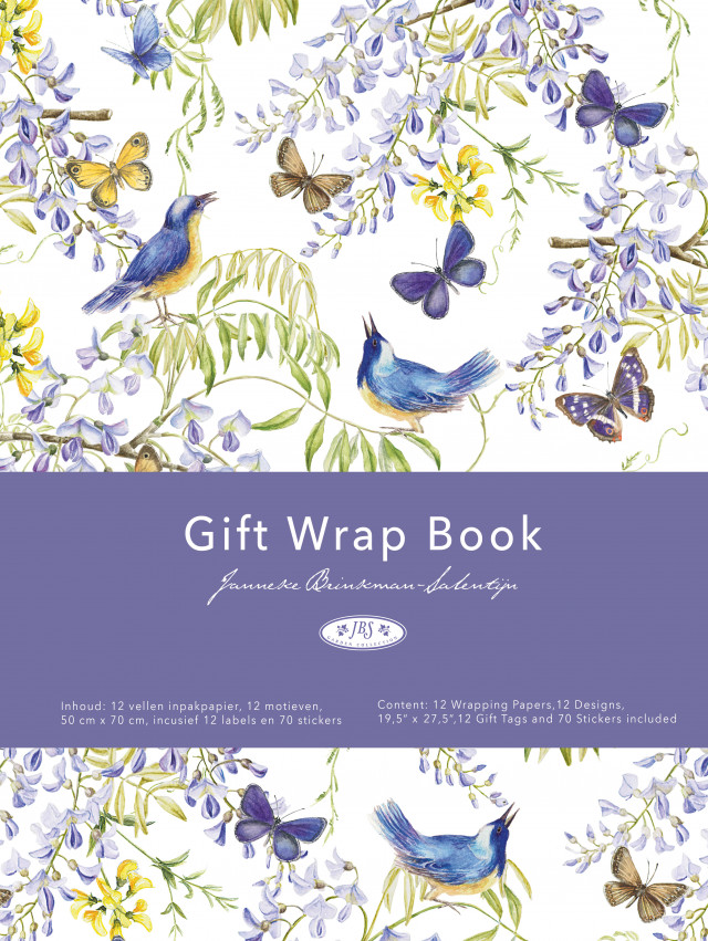 Cadeaupapier: Vogels in blauweregen, Janneke Brinkman