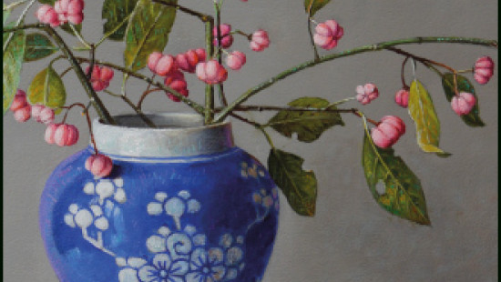 Kardinaalsmuts in blauwe Chinese pot, Ingrid Smuling