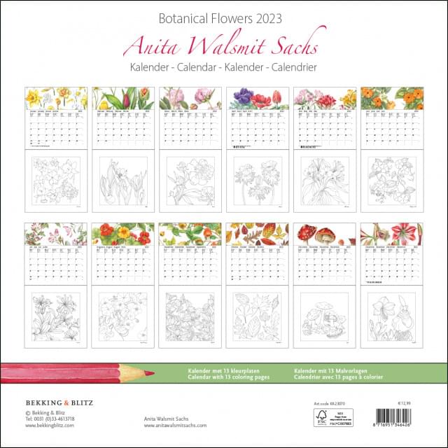 Botanical Flowers, Anita Walsmit Sachs maandkalender 2023