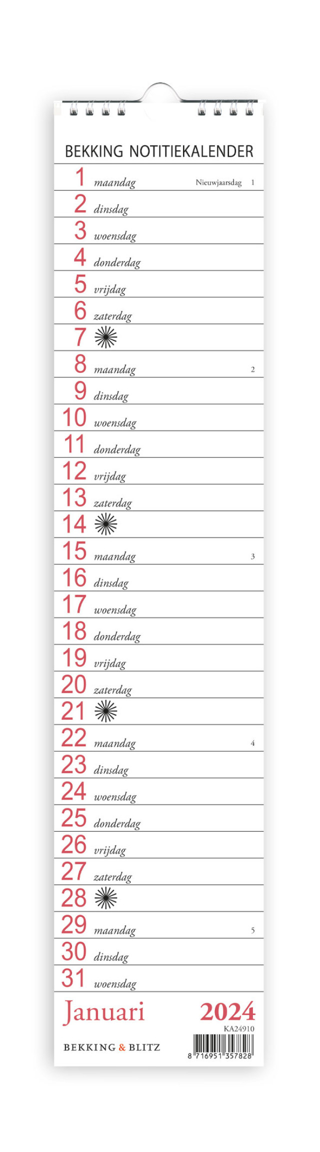 Bekking notitie kalender 2024