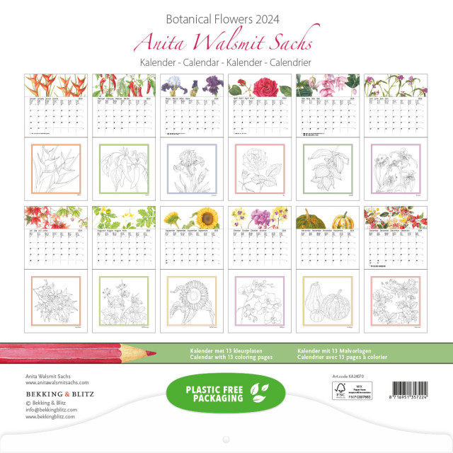 Botanical Flowers, Anita Walsmit Sachs maandkalender 2024