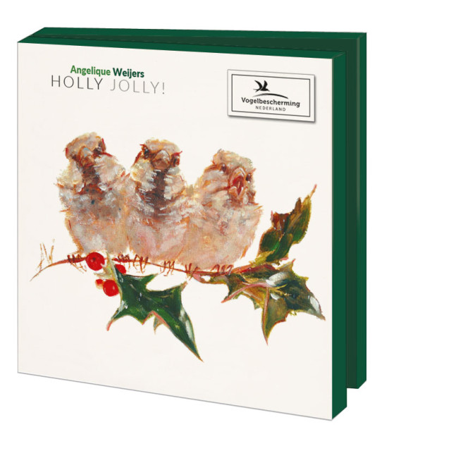 Kaartenmapje met env, vierkant: Holly Jolly, Angelique Weijers, Vogelbescherming Nederland
