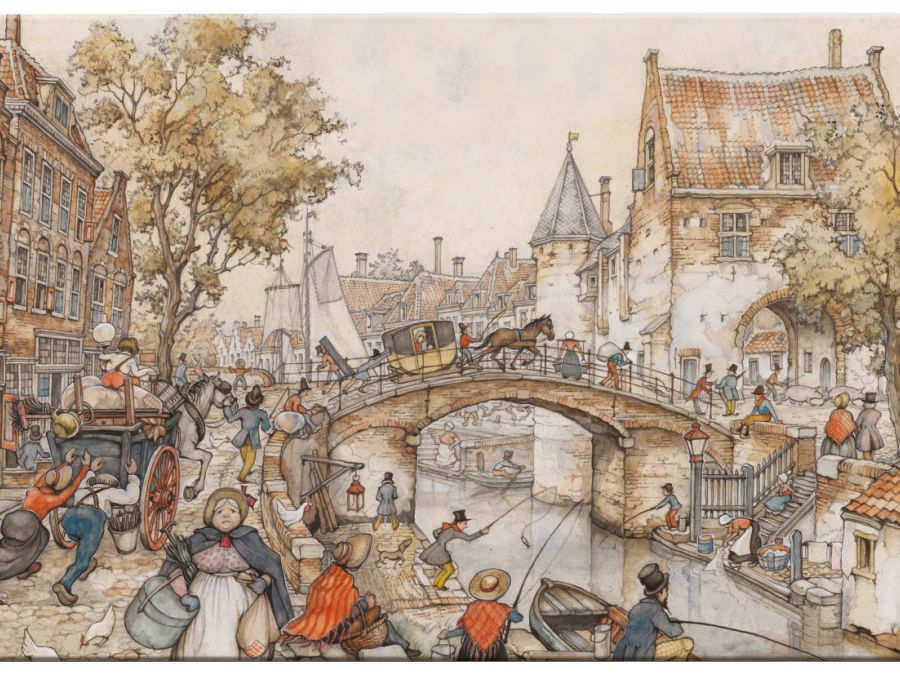 anton pieck 水彩画 市場の風景 Buy Placemat: Stadsgezicht, Anton Pieck | Bekking & Blitz