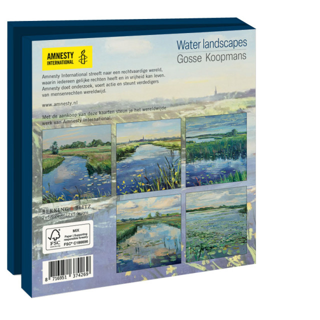 Kaartenmapje met env, vierkant: Water landscapes, Gosse Koopmans, Amnesty International