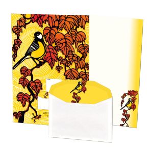 Briefpapier met enveloppen: Dit gaat nooit voorbij, Koolmees, Octavie Wolters