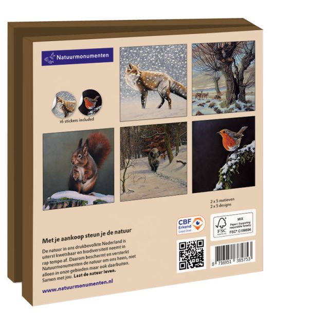 Kaartenmapje met env, vierkant: Dieren in de Sneeuw, Hans Bulder, Natuurmonumenten