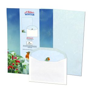 Briefpapier met enveloppen: A Robin’s Winter, Elwin van der Kolk, Vogelbescherming Nederland
