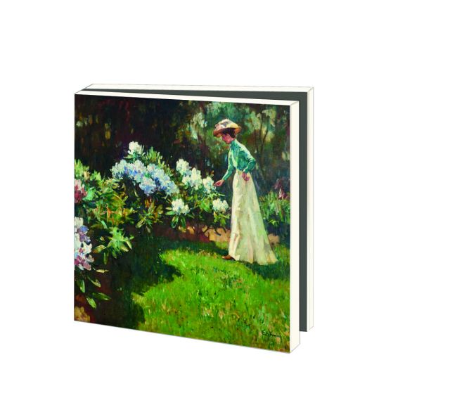Kaartenmapje met env, vierkant: Vrouw in tuin, Noord-Veluws Kunstmuseum