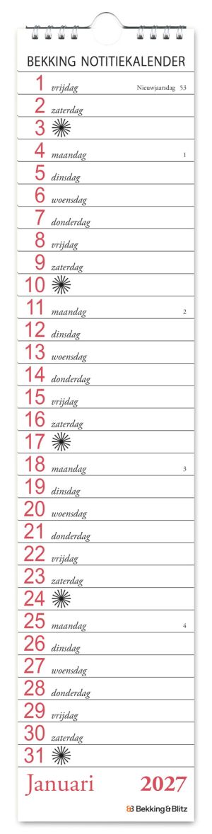 Bekking notitie kalender 2027