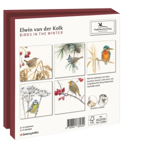 Kaartenmapje met env, vierkant: Birds in the Winter, Elwin van der Kolk, Vogelbescherming