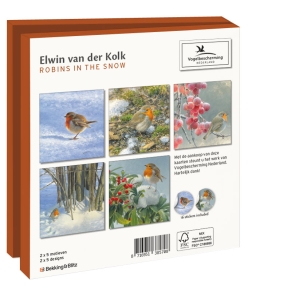 Kaartenmapje met env, vierkant: Robins in the Snow, Elwin van der Kolk, Vogelbescherming