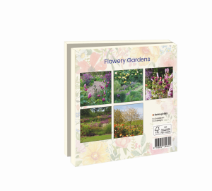 Kaartenmapje met env, vierkant: Flowery Gardens, De tuinen in demen